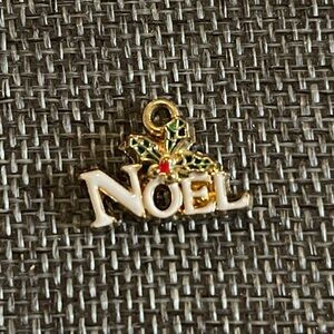 Noel vintage enamel charm with Christmas holly for bracelet or pendant necklace